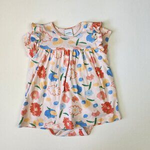 Antebies Baby Pink Floral 2-in-1 Dress w/ Bodysuit Organic Cotton sz 9-12m